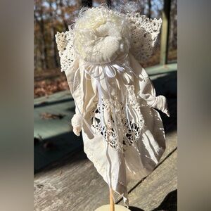 Vintage Handkerchief Angel, white with faux pearl halo.